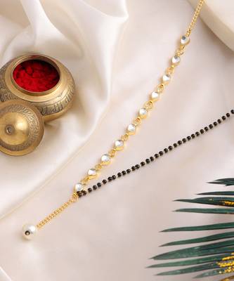 Gold plated kundan beaded white stones chain mangalsutra 2