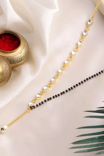 Gold plated kundan beaded white stones chain mangalsutra