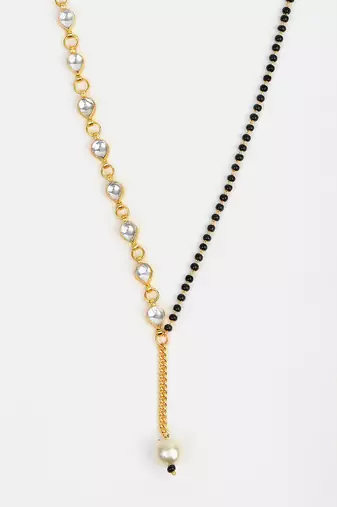 Gold plated kundan beaded white stones chain mangalsutra