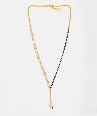 Gold plated kundan beaded white stones chain mangalsutra 4