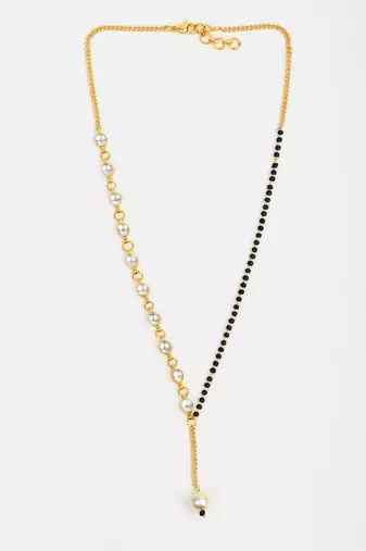 Gold plated kundan beaded white stones chain mangalsutra