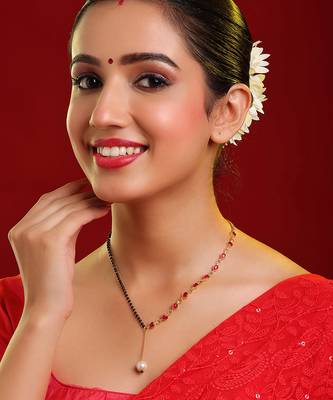 Gold plated kundan red stone mangalsutra 1