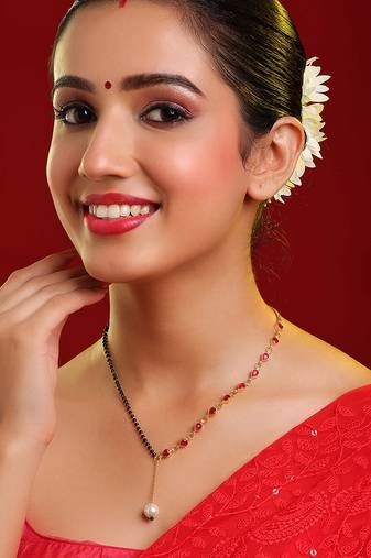 Gold plated kundan red stone mangalsutra