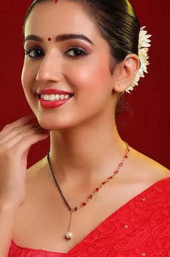 Gold plated kundan red stone mangalsutra