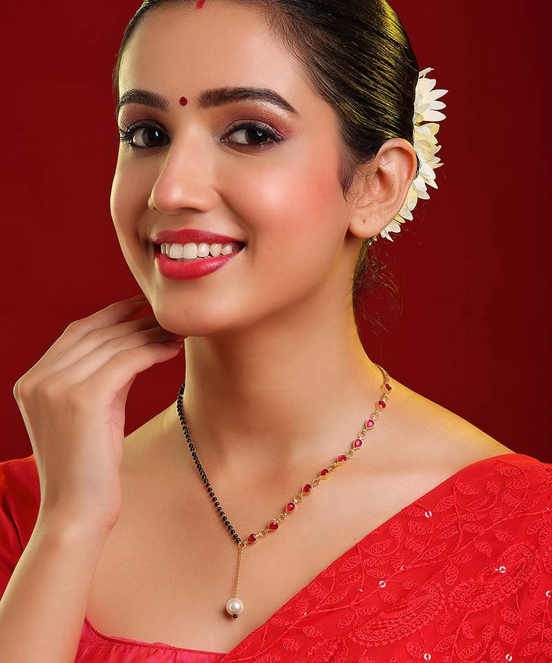Gold plated kundan red stone mangalsutra