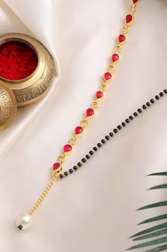 Gold plated kundan red stone mangalsutra