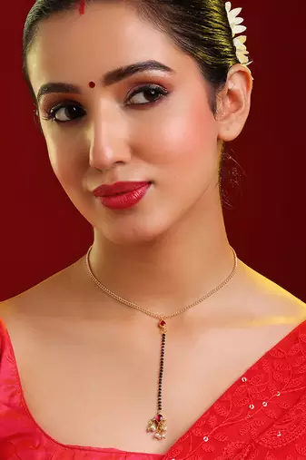 Gold plated kundan red stone mangalsutra