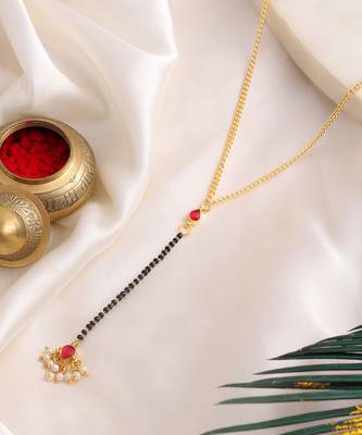 Gold plated kundan red stone mangalsutra 3