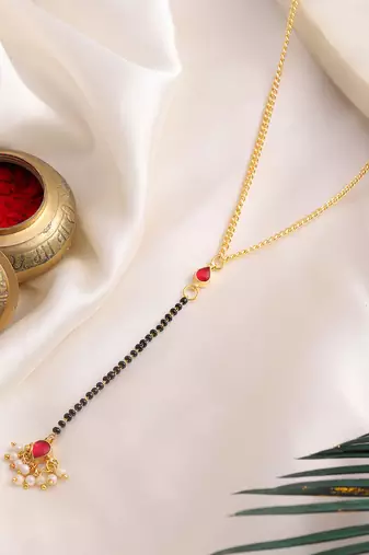 Gold plated kundan red stone mangalsutra