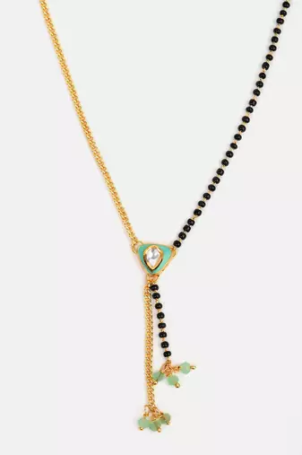 Gold plated kundan teal green mangalsutra