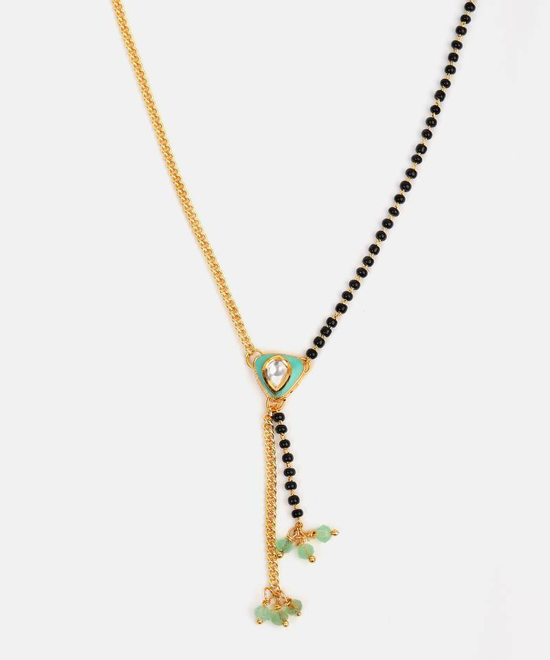 Gold plated kundan teal green mangalsutra