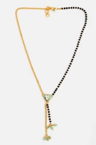 Gold plated kundan teal green mangalsutra
