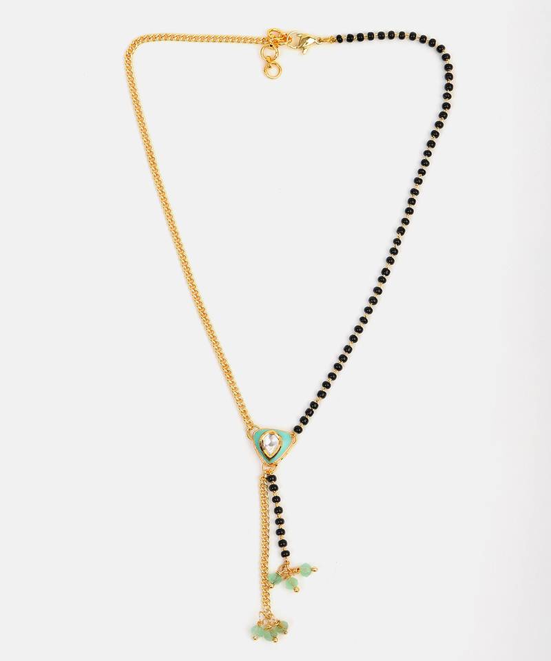 Gold plated kundan teal green mangalsutra