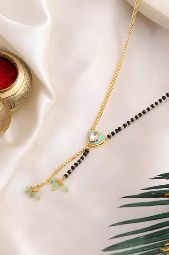 Gold plated kundan teal green mangalsutra