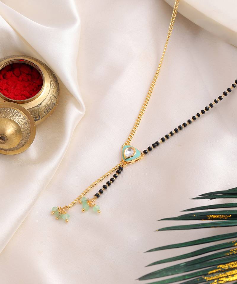 Gold plated kundan teal green mangalsutra