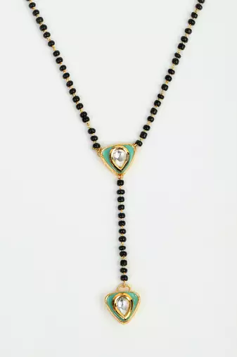 Gold plated kundan green mangalsutra
