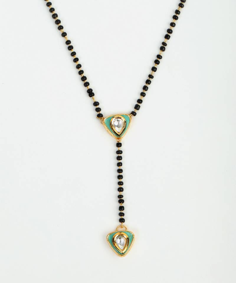 Gold plated kundan green mangalsutra