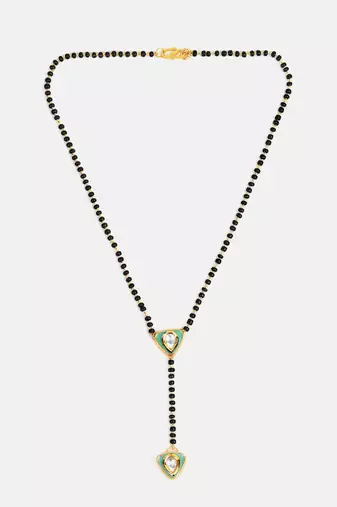 Gold plated kundan green mangalsutra