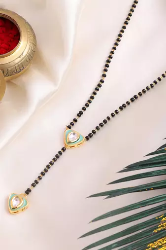 Gold plated kundan green mangalsutra