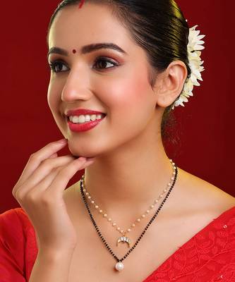 Gold plated kundan pearl chain layered mangalsutra 1