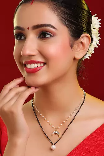 Gold plated kundan pearl chain layered mangalsutra