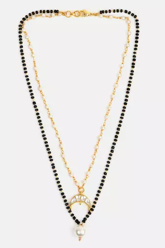 Gold plated kundan pearl chain layered mangalsutra