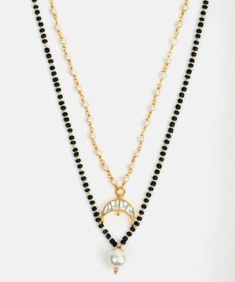 Gold plated kundan pearl chain layered mangalsutra 3