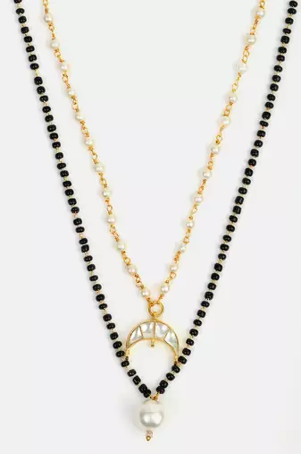 Gold plated kundan pearl chain layered mangalsutra