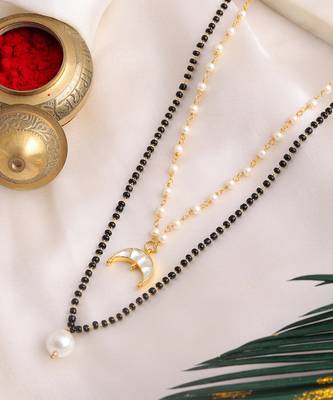 Gold plated kundan pearl chain layered mangalsutra 4