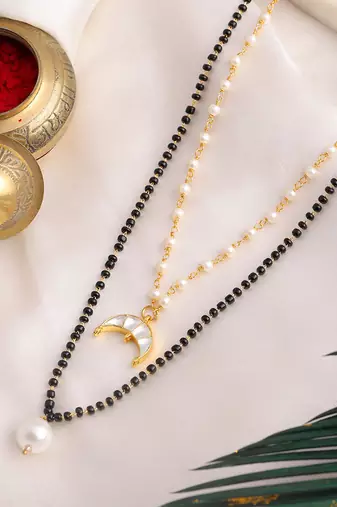Gold plated kundan pearl chain layered mangalsutra