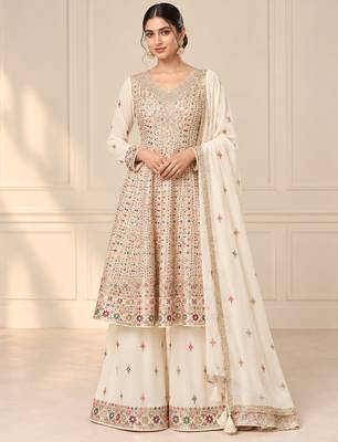 Off white heavy georgette embroidered suit se 1