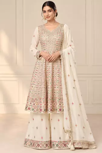 Off white heavy georgette embroidered suit se