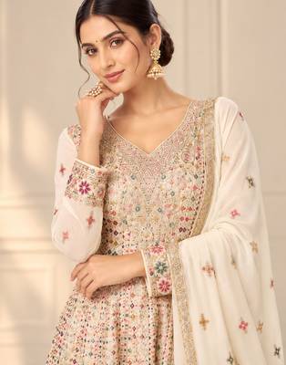 Off white heavy georgette embroidered suit se 2