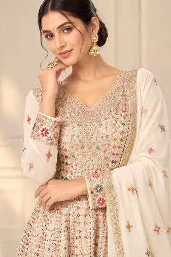 Off white heavy georgette embroidered suit se