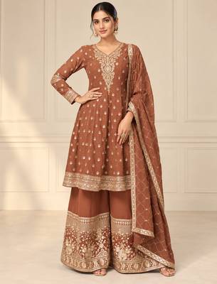 Brown heavy georgette embroidered suit se 1