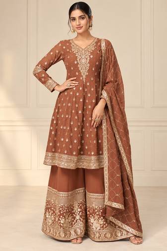 Brown heavy georgette embroidered suit se