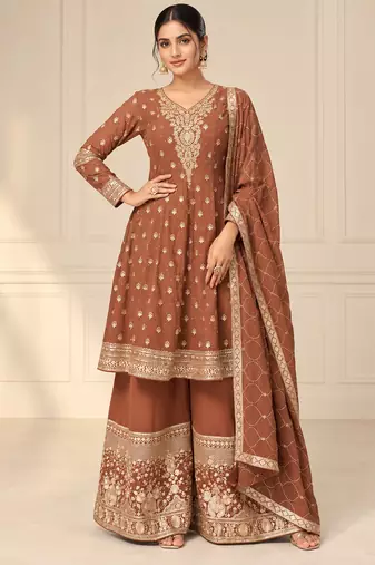 Brown heavy georgette embroidered suit se