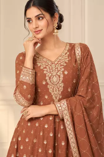 Brown heavy georgette embroidered suit se