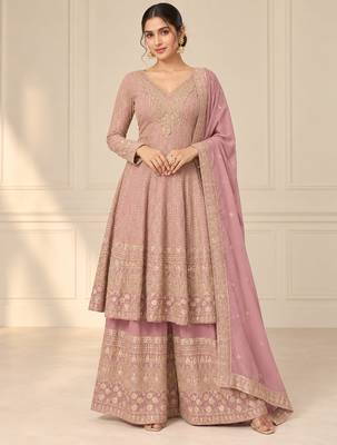 Mauve heavy georgette embroidered suit se 1