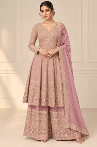 Mauve heavy georgette embroidered suit se