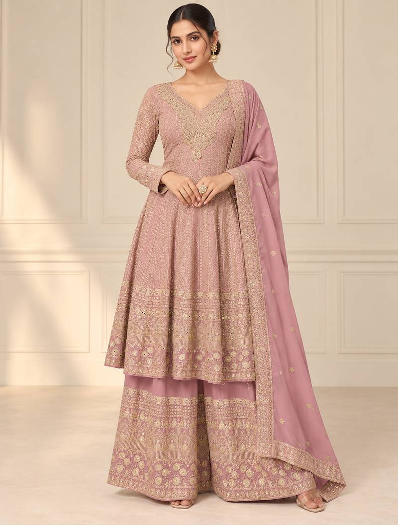 Mauve heavy georgette embroidered suit se