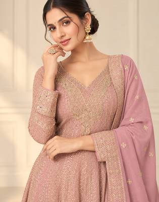 Mauve heavy georgette embroidered suit se 2