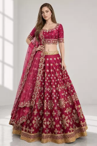 MAROON SEQUINS & EMBROIDERED ART SILK FESTIVAL LEHENGA CHOLI SET
