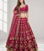MAROON SEQUINS & EMBROIDERED ART SILK FESTIVAL LEHENGA CHOLI SET