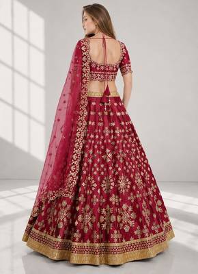 MAROON SEQUINS & EMBROIDERED ART SILK FESTIVAL LEHENGA CHOLI SET 2