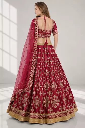 MAROON SEQUINS & EMBROIDERED ART SILK FESTIVAL LEHENGA CHOLI SET