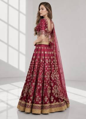 MAROON SEQUINS & EMBROIDERED ART SILK FESTIVAL LEHENGA CHOLI SET 3