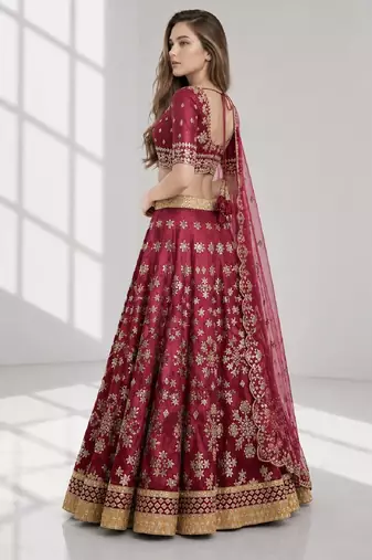 MAROON SEQUINS & EMBROIDERED ART SILK FESTIVAL LEHENGA CHOLI SET