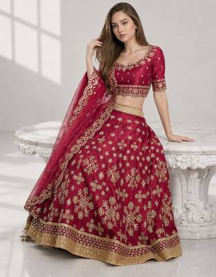 MAROON SEQUINS & EMBROIDERED ART SILK FESTIVAL LEHENGA CHOLI SET 4