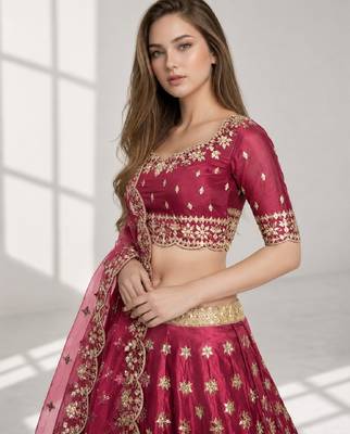 MAROON SEQUINS & EMBROIDERED ART SILK FESTIVAL LEHENGA CHOLI SET 5